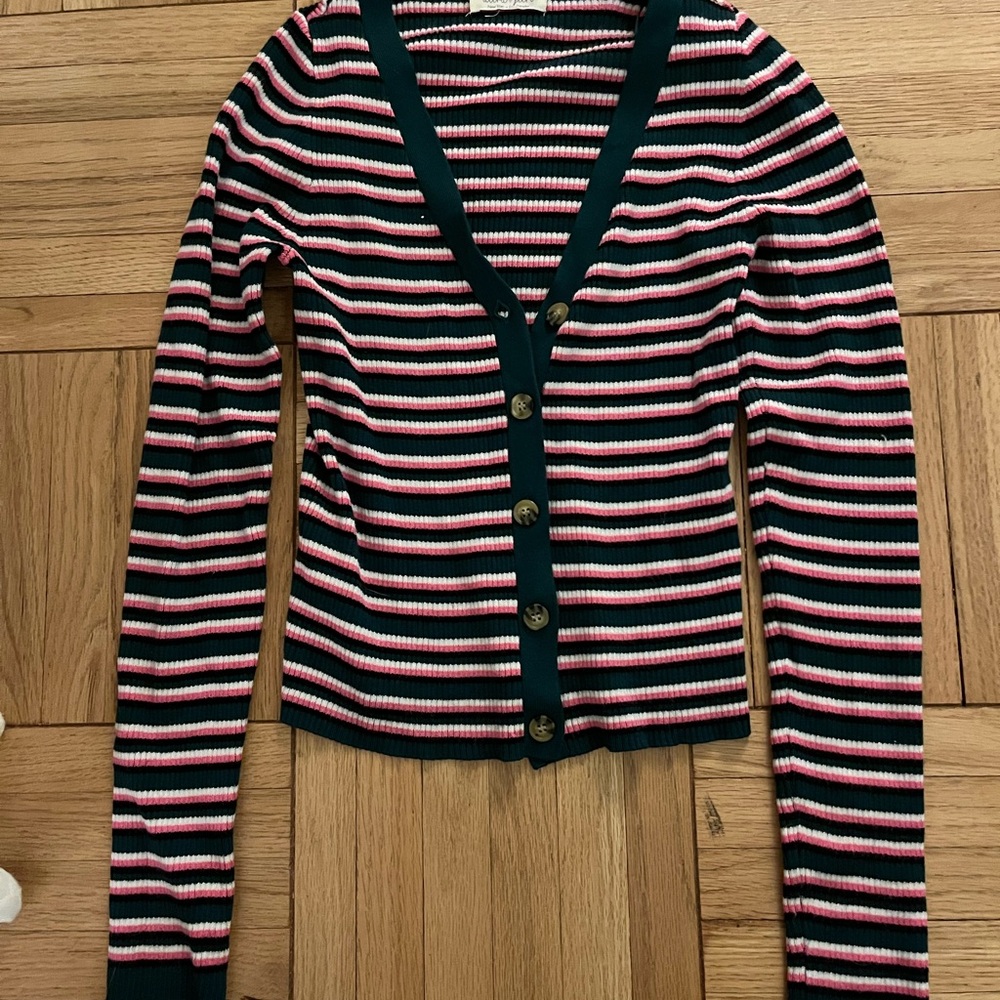 Striped Button-Up Cardigan